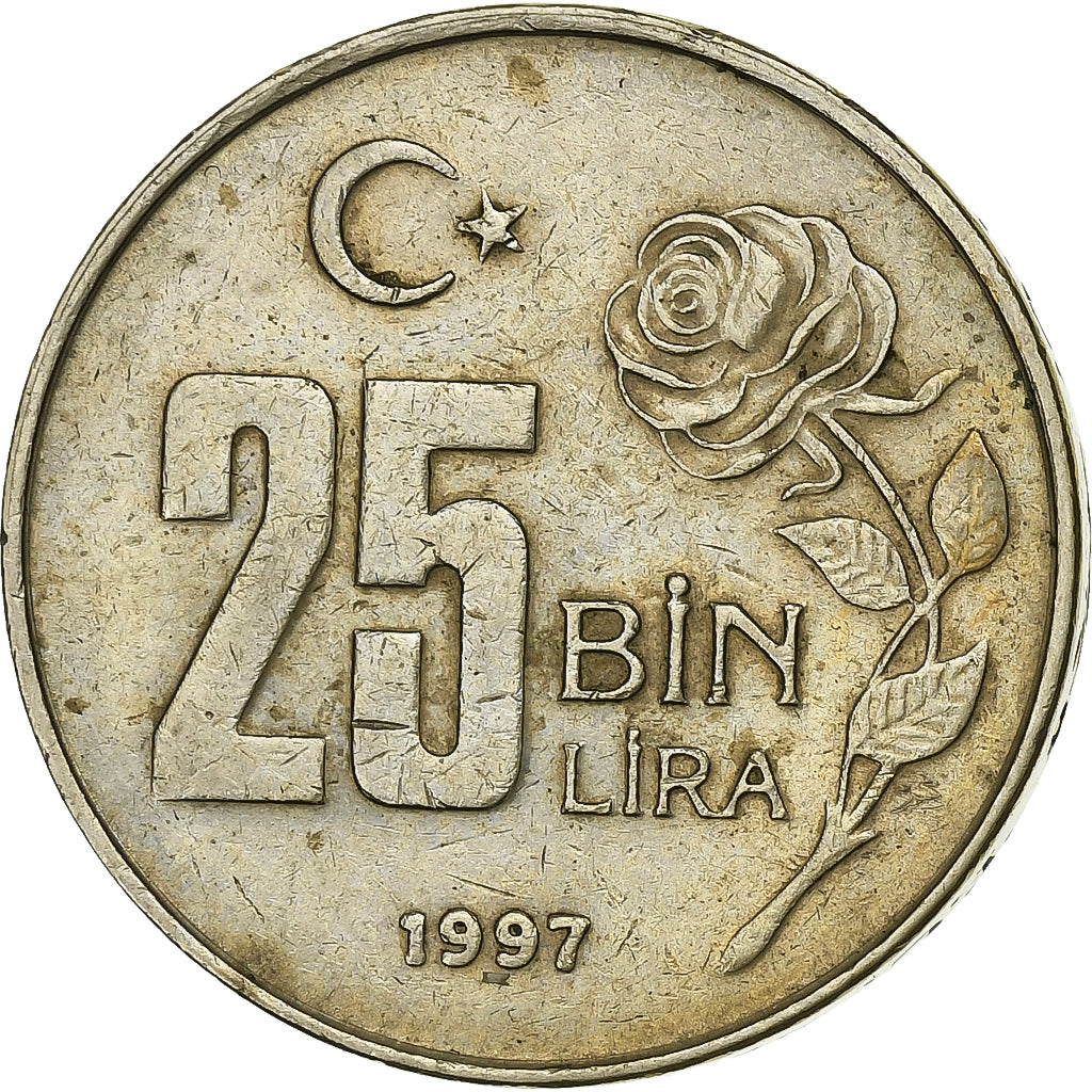 Turkey, 25000 Lira, 25 Bin Lira, 1997, Copper-Nickel-Zinc, VF(30-35), KM:1041