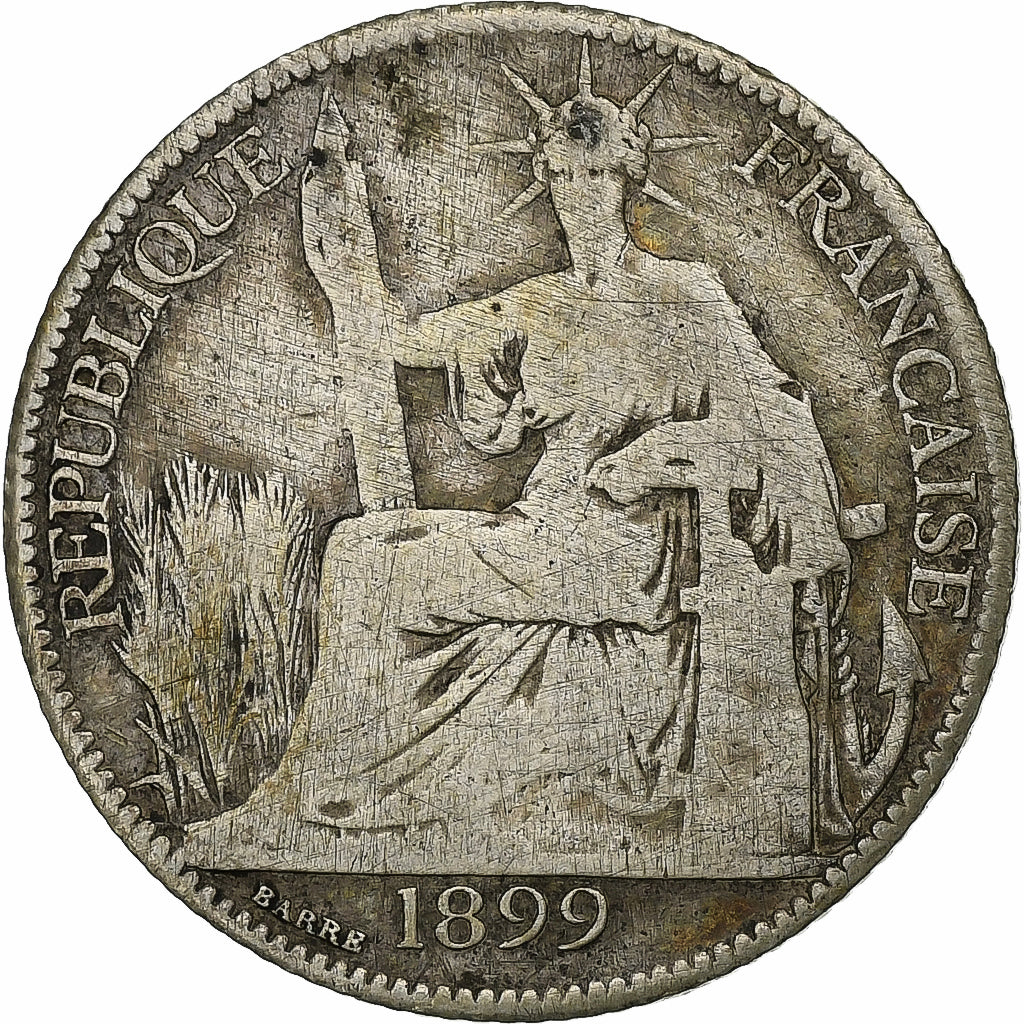 FRENCH INDO-CHINA, 20 Cents, 1899, Paris, Silver, VF(20-25), Lecompte:201, KM:10