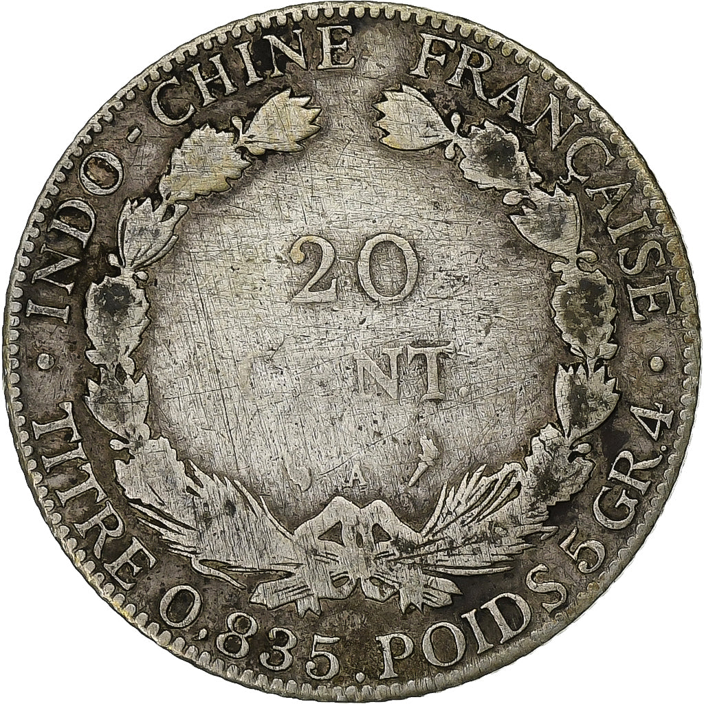 FRENCH INDO-CHINA, 20 Cents, 1899, Paris, Silver, VF(20-25), Lecompte:201, KM:10
