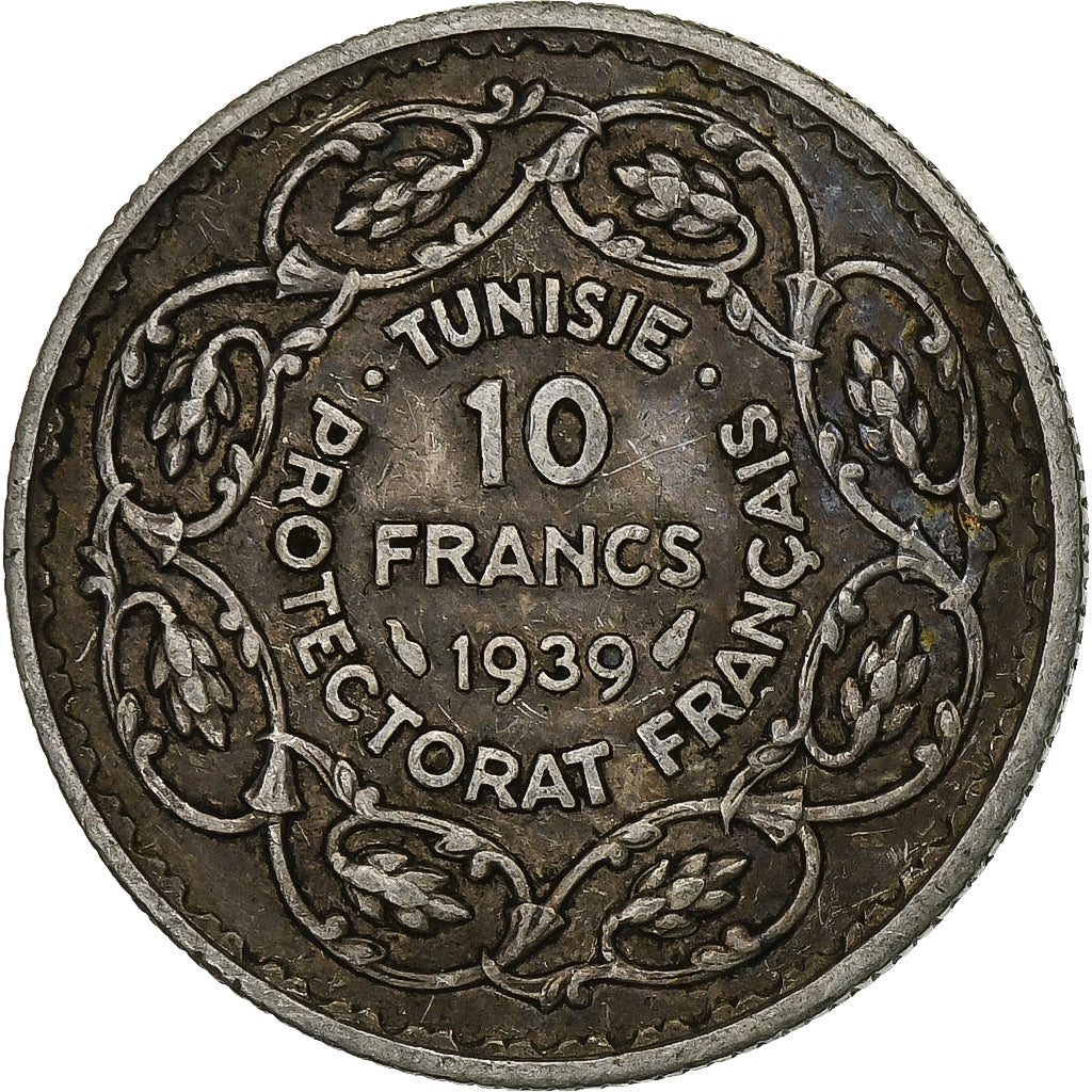 Tunesien, Ahmad Pasha Bey, 10 Francs, 1939, Paris, Silber, SS, KM:265