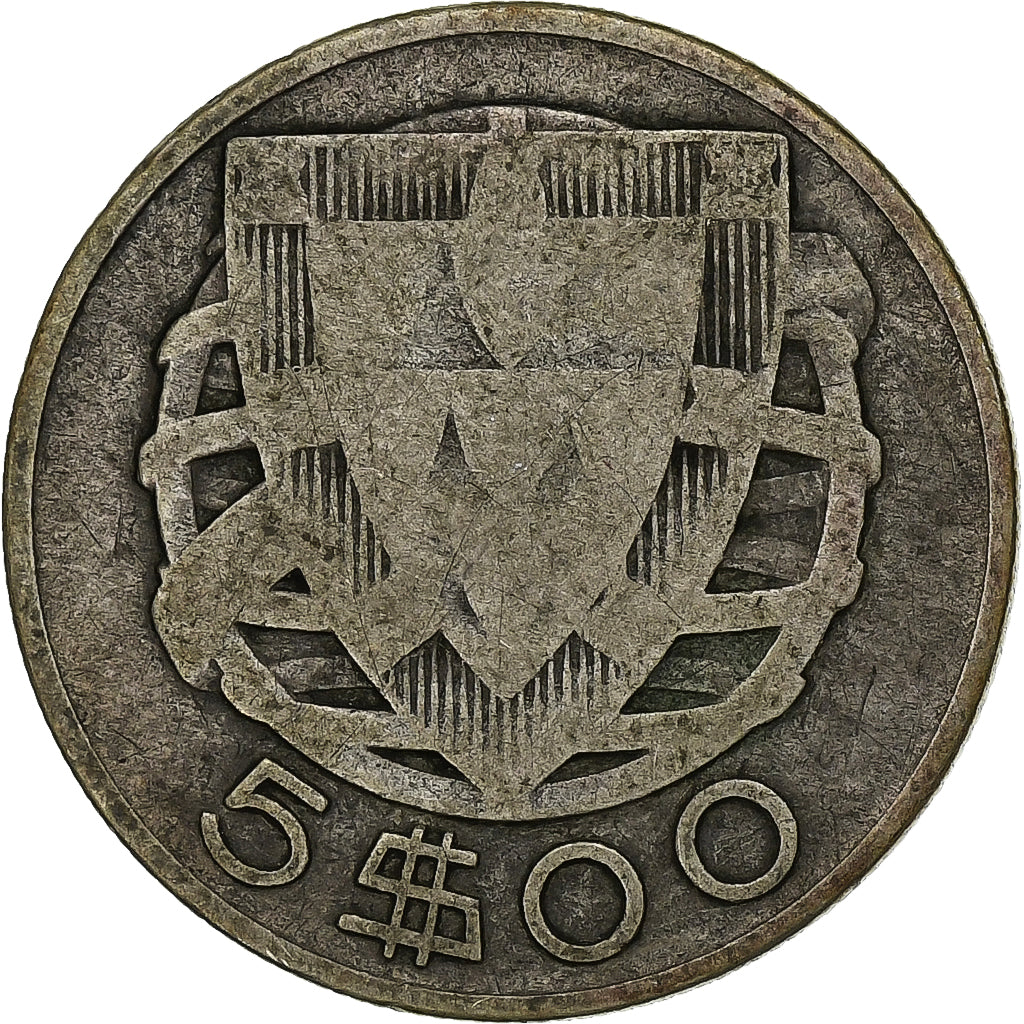 Portugal, 5 Escudos, 1933, Silver, F(12-15), KM:581