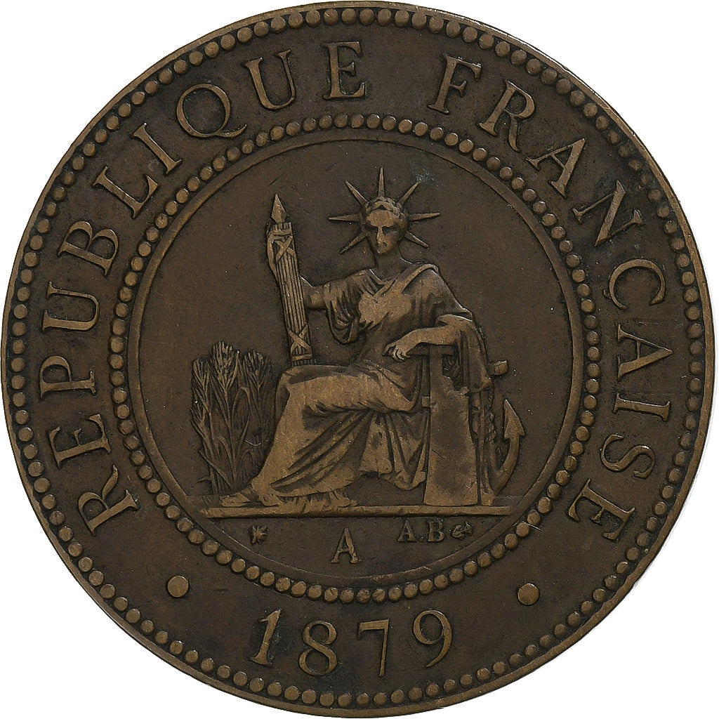 FRENCH COCHIN CHINA, Cent, 1879, Paris, Bronze, VF(30-35), Lecompte:12, KM:3