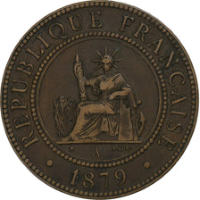 FRENCH COCHIN CHINA, Cent, 1879, Paris, Bronze, VF(30-35), Lecompte:12, KM:3