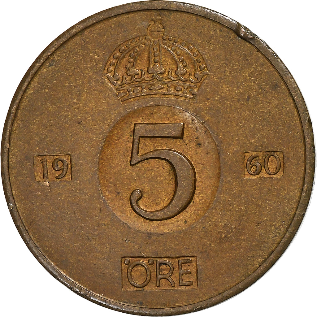 Monnaie, Suède, Gustaf VI, 5 Öre, 1960, TB+, Bronze, KM:822