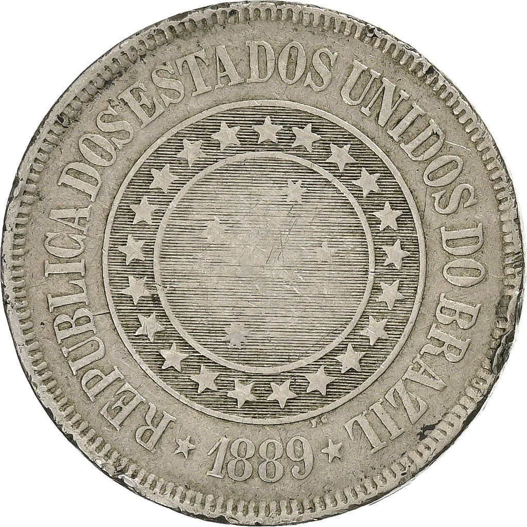 Brazil, 200 Reis, 1889, Copper-nickel, VF(20-25), KM:493