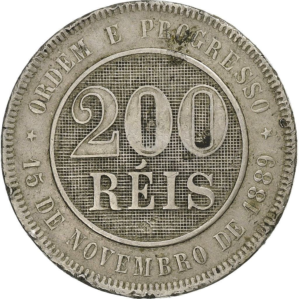 Brazil, 200 Reis, 1889, Copper-nickel, VF(20-25), KM:493