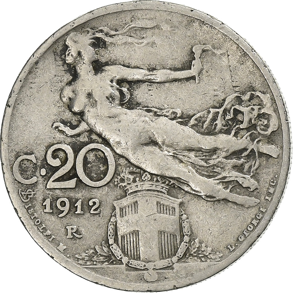 Włochy, Vittorio Emanuele III, 20 Centesimi, 1912, Rome, Nikiel, VF(20-25)