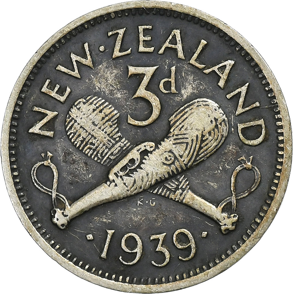 New Zealand, George VI, 3 Pence, 1939, British Royal Mint, Silver, VF(20-25)
