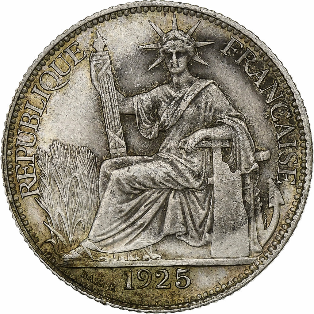 Indochine, 20 Cent, 1925, Paris, Silver, VF(30-35), Lecompte:225