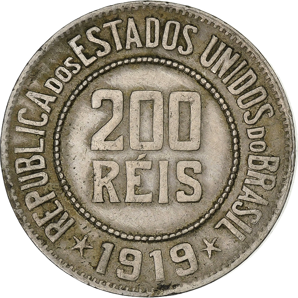 Brazil, 200 Reis, 1919, Nickel, EF(40-45)