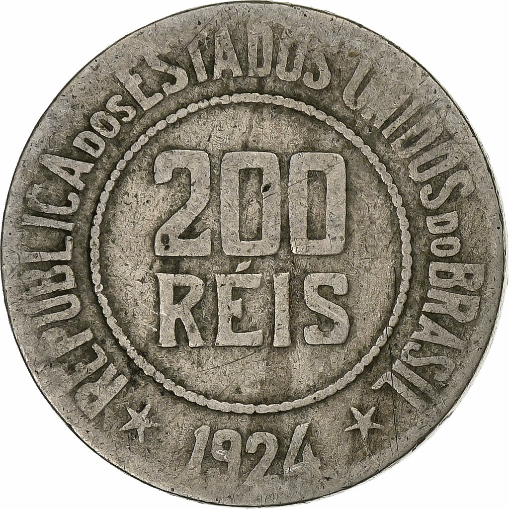Brazil, 200 Reis, 1924, Copper-nickel, VF(30-35), KM:519