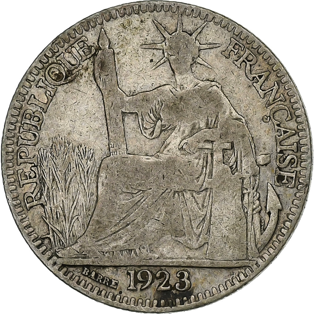 INDOCHINA FRANCESA, 10 Cents, 1923, Paris, Prata, VF(20-25), KM:16.1