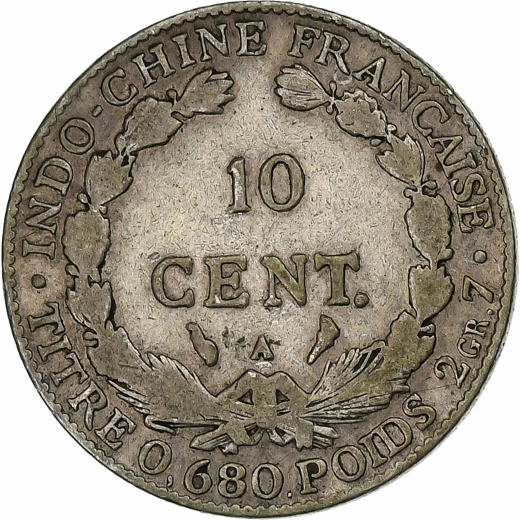 INDOCHINA FRANCESA, 10 Cents, 1923, Paris, Prata, VF(20-25), KM:16.1