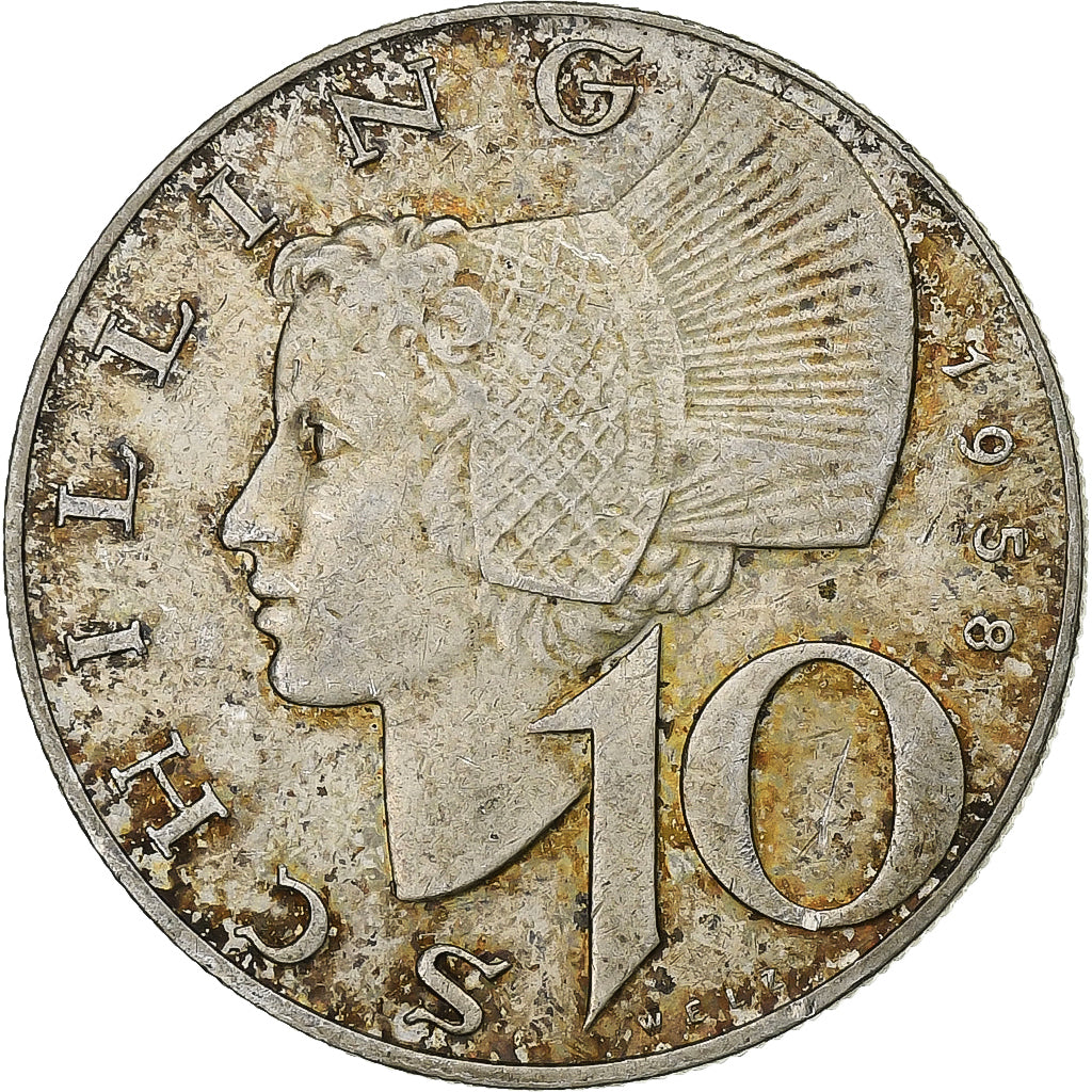 Áustria, 10 Schilling, 1958, Prata, AU(50-53), KM:2882