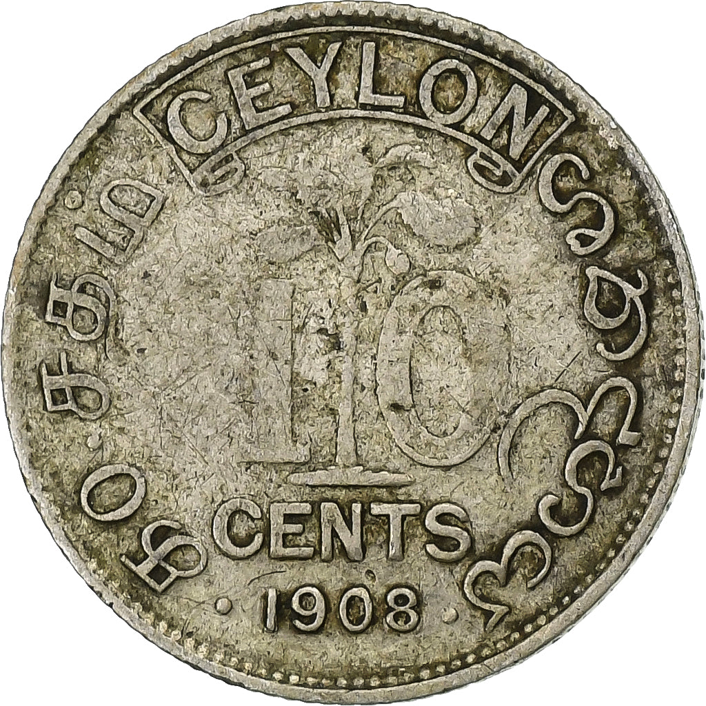 Monnaie, Ceylon, Edward VII, 10 Cents, 1908, TB+, Argent, KM:97
