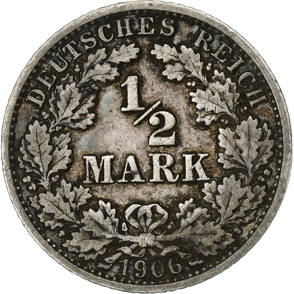 GERMANY - EMPIRE, 1/2 Mark, 1906, Berlin, Silver, VF(30-35), KM:17