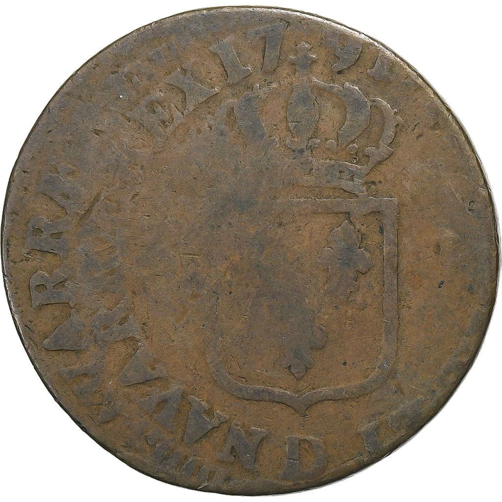 France, Louis XVI, Sol, Sol ou sou, 1791, Lyon, Double frappe, Cuivre, TB+