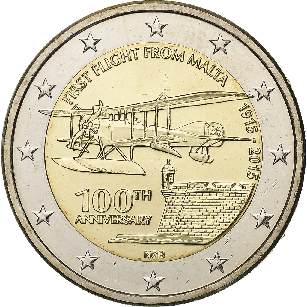 Malte, 2 Euro, 100ème anniversaire du 1er Vol, 2015, Paris, SPL, Bi-Metallic