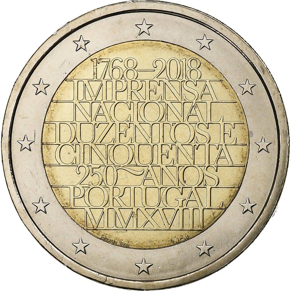 Portogallo, 2 Euro, 250 ans de la monnaie, 2018, Lisbon, SPL+, Bi-metallico
