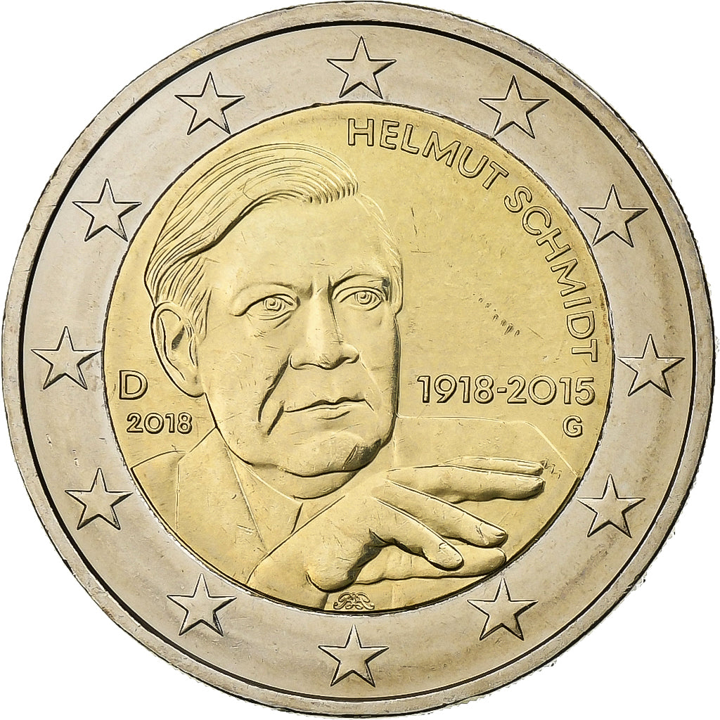Niemcy - RFN, 2 Euro, Helmut Schmidt, 2018, Karlsruhe, MS(64), Bimetaliczny