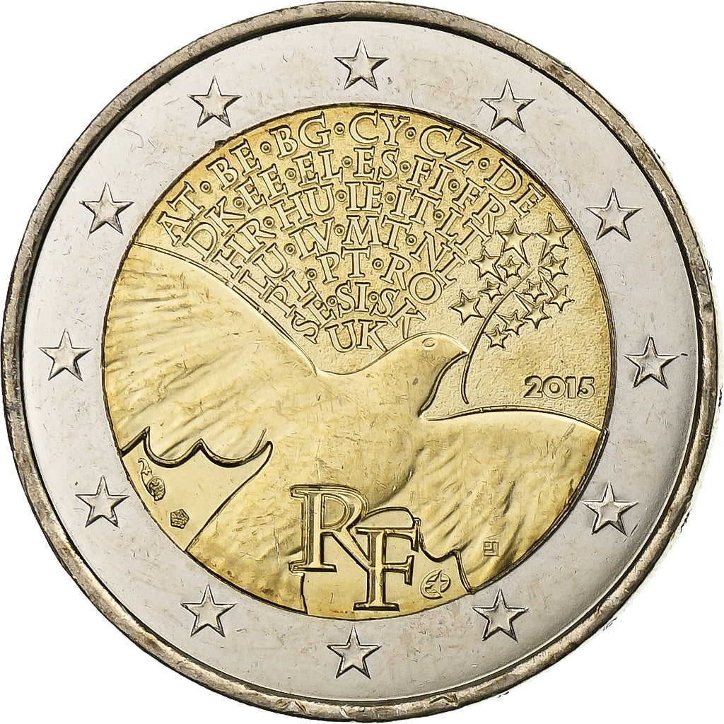 France, 2 Euro, Construction de la paix, 2015, Bi-Metallic, MS(63)