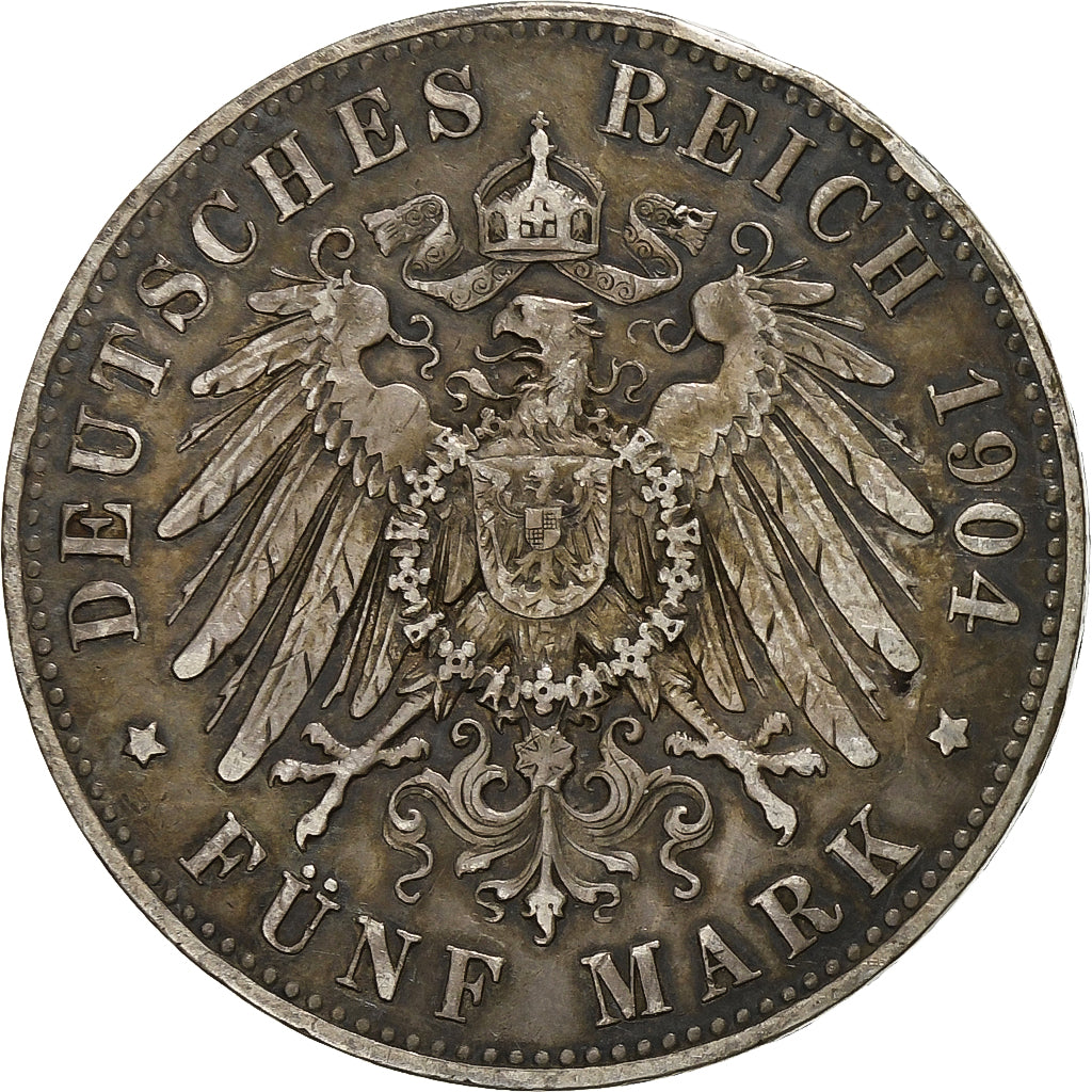 German States, PRUSSIA, Wilhelm II, 5 Mark, 1904, Berlin, Silver, EF(40-45)