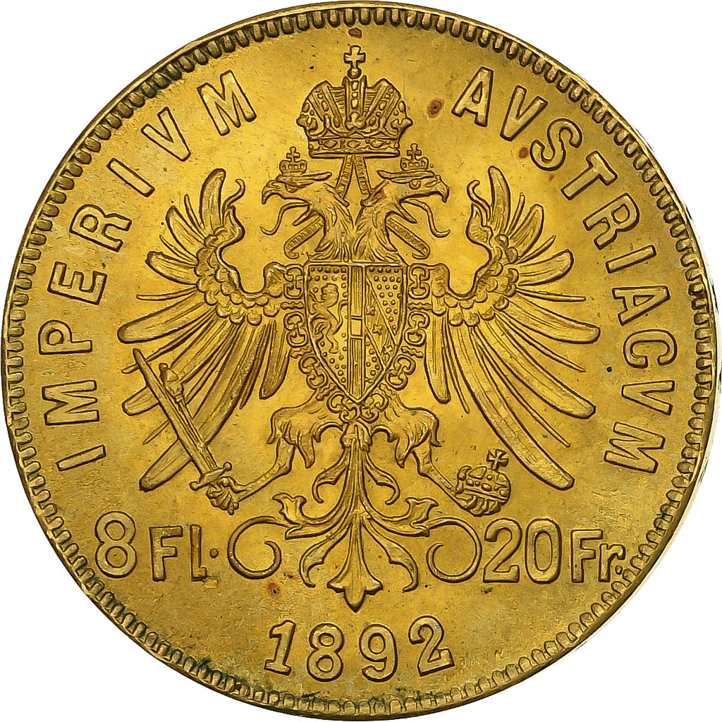 Austria, Franz Joseph I, 8 Florins-20 Francs, 1892, Vienna, Restrike, Oro, SPL