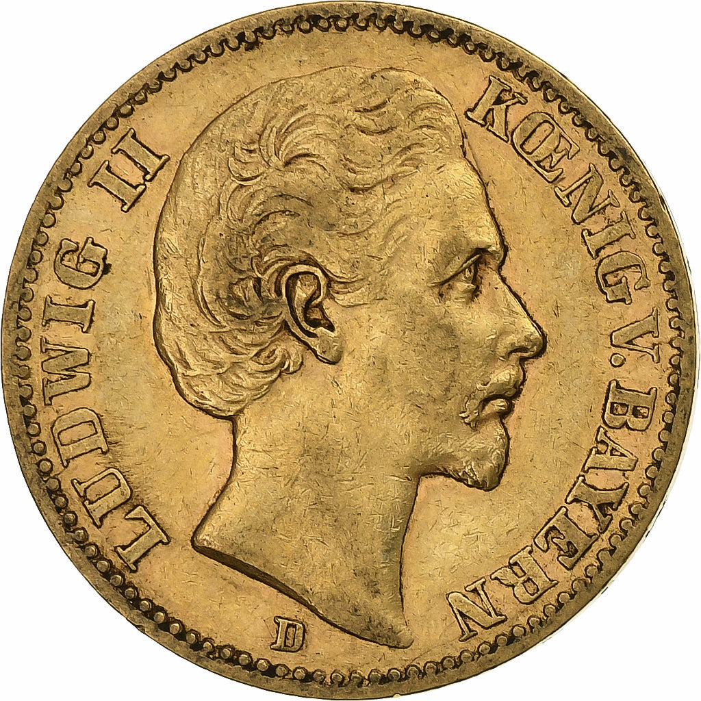 Stati tedeschi, BAVARIA, Ludwig II, 20 Mark, 1872, Munich, Oro, BB, KM:894