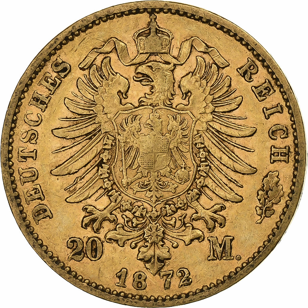 Stati tedeschi, BAVARIA, Ludwig II, 20 Mark, 1872, Munich, Oro, BB, KM:894