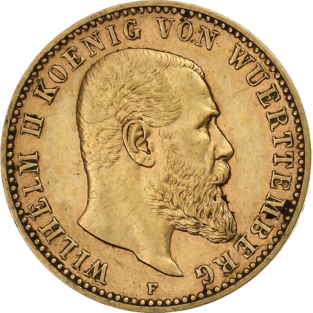 Etats allemands, WURTTEMBERG, Wilhelm II, 10 Mark, 1893, Freudenstadt, Or, TTB+