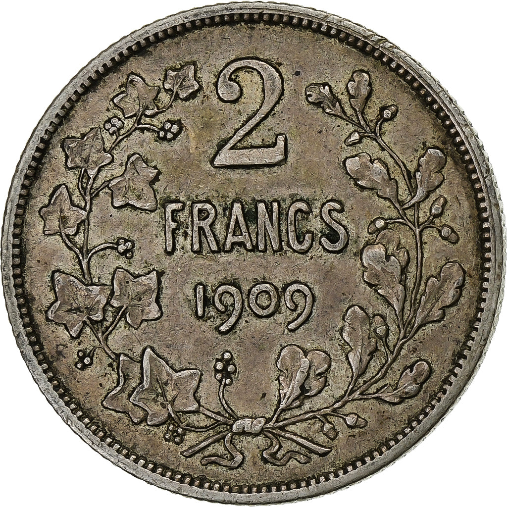 Belgium, Leopold II, 2 Francs, 2 Frank, 1909, Silver, VF(30-35), KM:58.1
