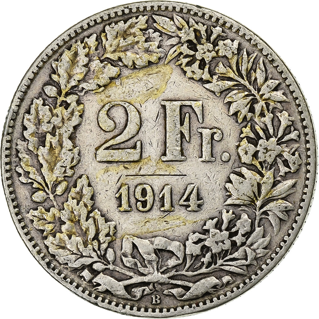 Switzerland, 2 Francs, 1914, Bern, Silver, VF(30-35), KM:21