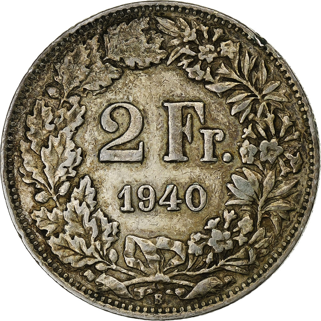 Szwajcaria, 2 Francs, 1940, Bern, Srebro, EF(40-45), KM:21