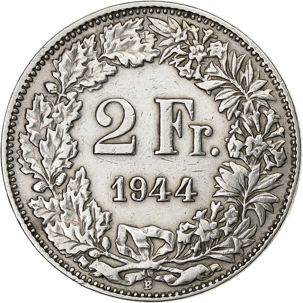 Switzerland, 2 Francs, 1944, Bern, Silver, VF(30-35), KM:21