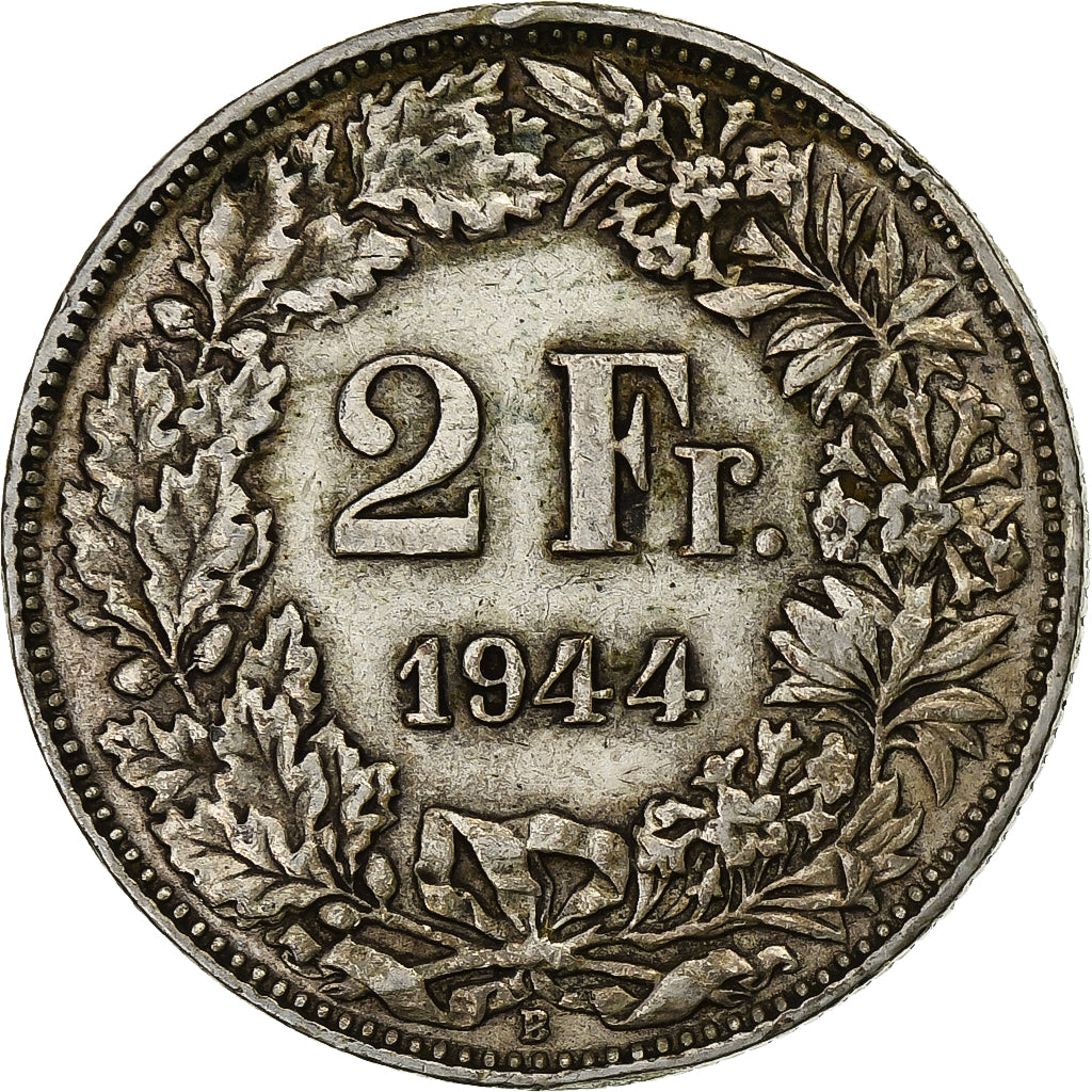 Szwajcaria, 2 Francs, 1944, Bern, Srebro, EF(40-45), KM:21