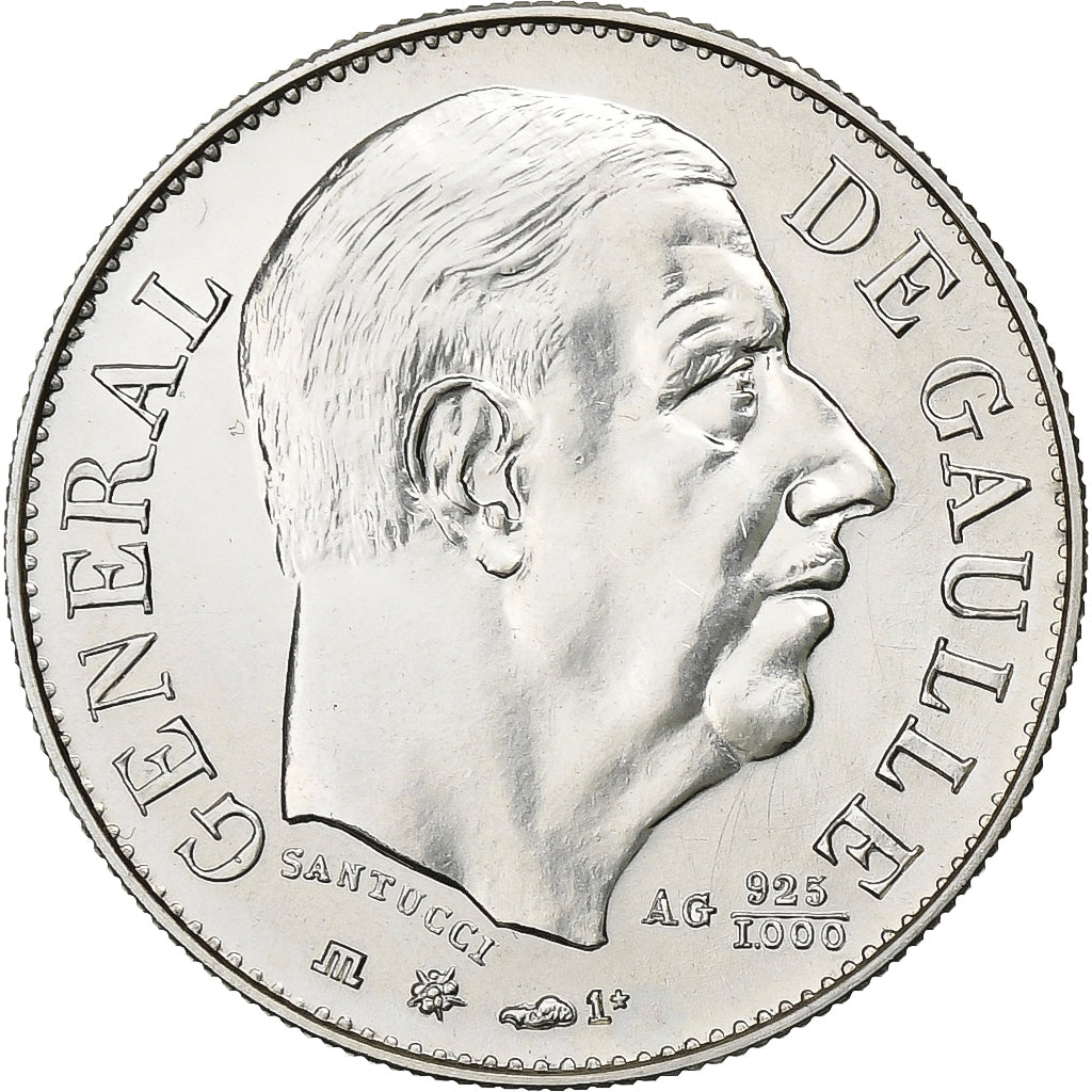 France, Medal, Charles de Gaulle, 1980, MS(65-70), Silver