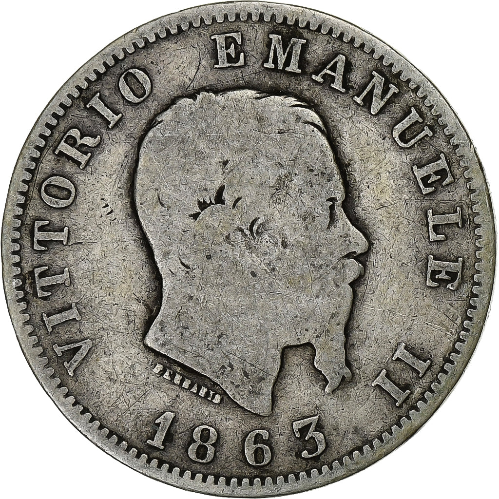 Italia, Vittorio Emanuele II, Lira, 1863, Milan, Plata, BC, KM:5a.1