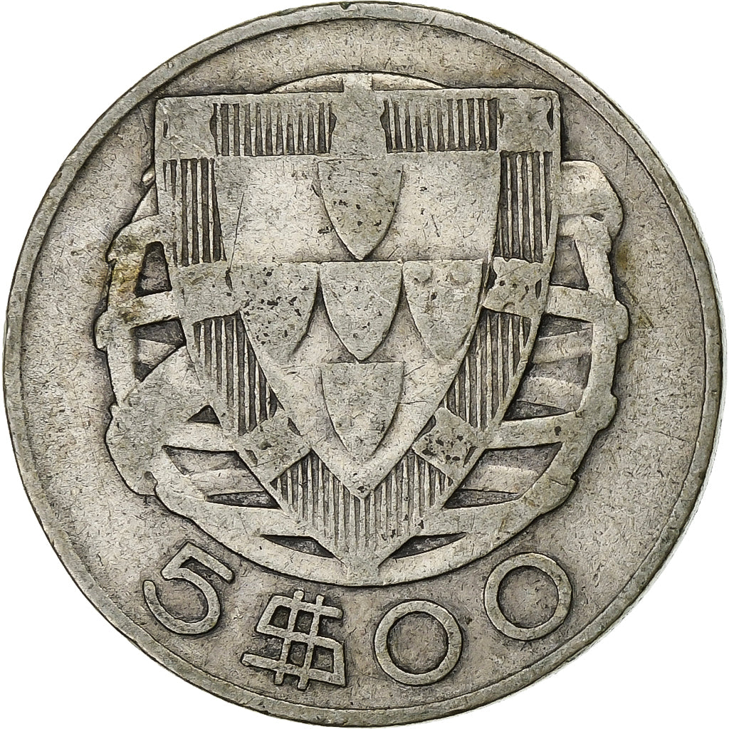 Portugal, 5 Escudos, 1947, Silver, VF(30-35), KM:581