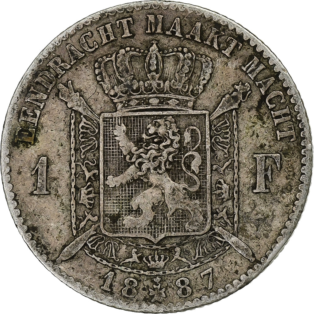 Munten, België, Leopold II, Franc, 1887, FR, Zilver, KM:29.2
