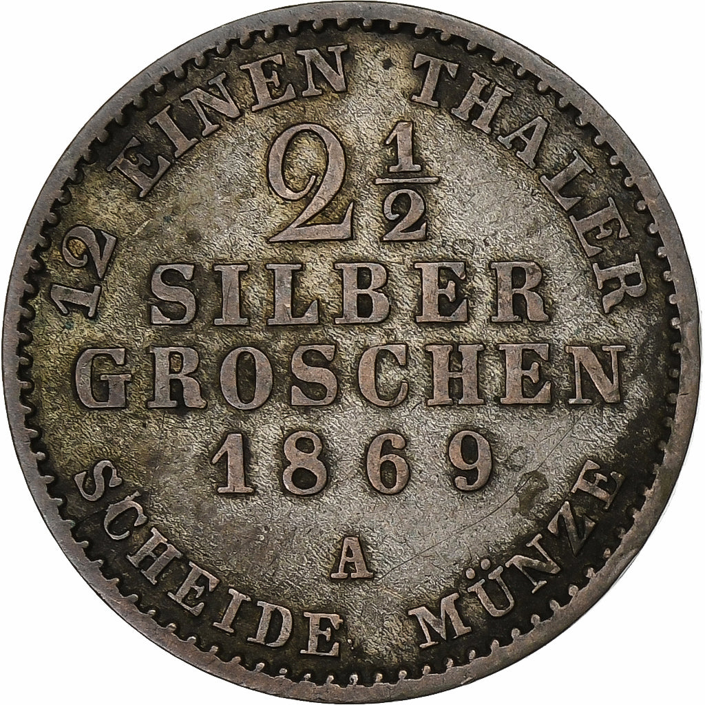 German States, PRUSSIA, Wilhelm I, 2-1/2 Silber Groschen, 1869, Berlin, Silver
