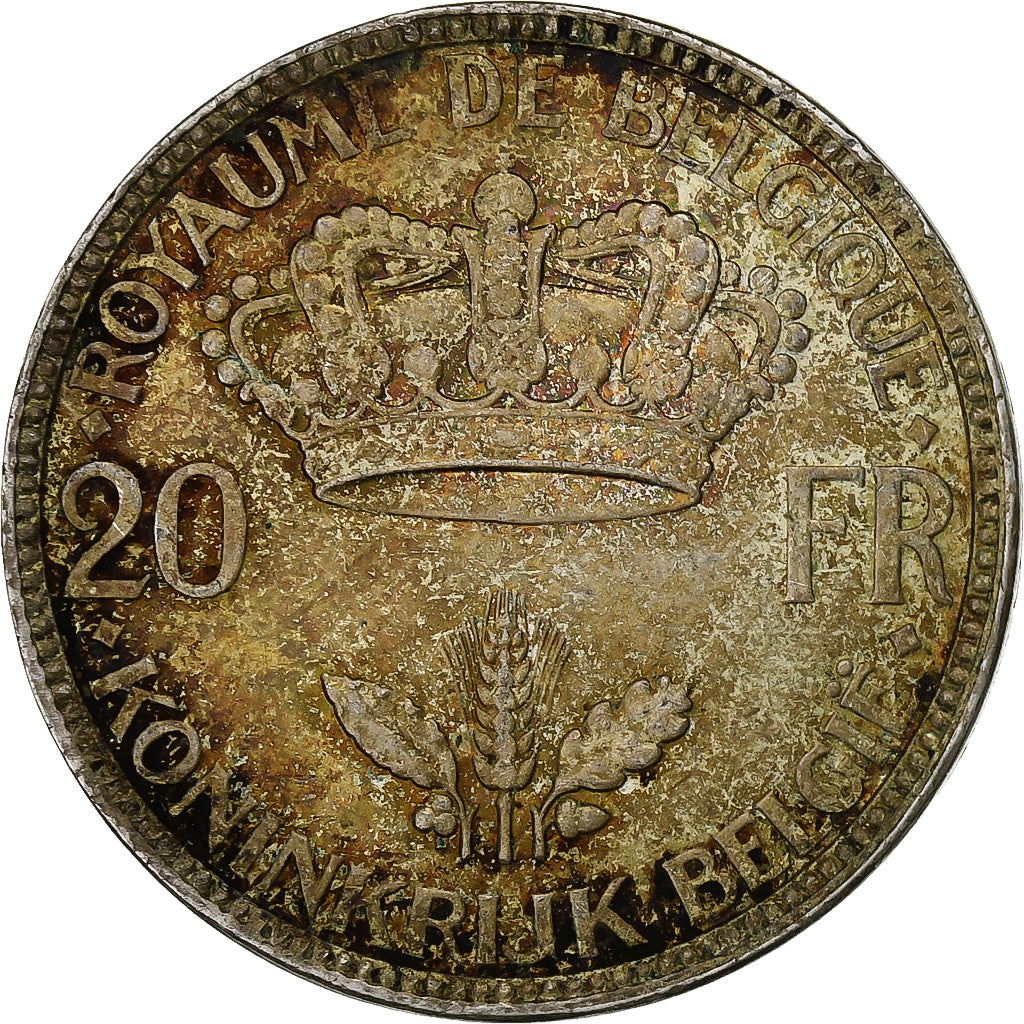 Bélgica, 20 Francs, 20 Frank, 1935, Prata, AU(55-58), KM:105
