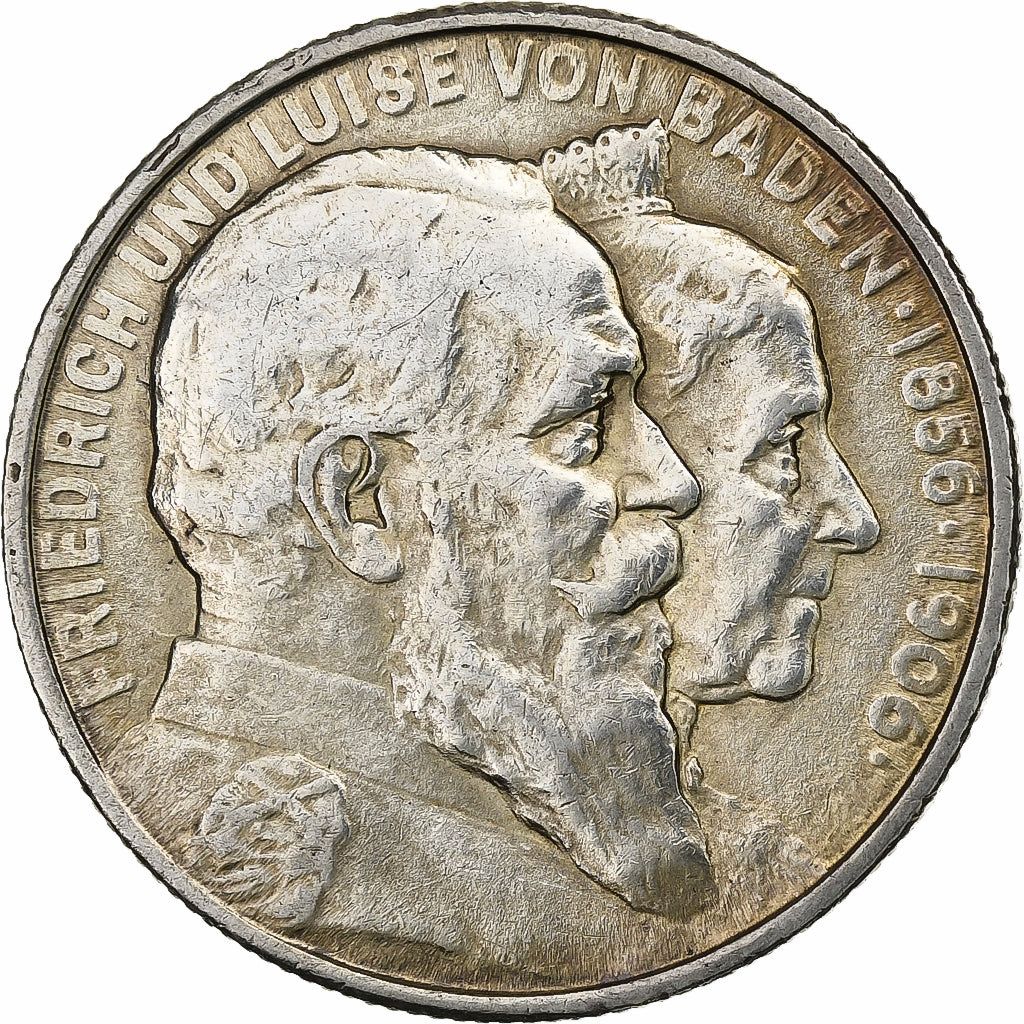 Stati tedeschi, BADEN, Friedrich I, 2 Mark, 1906, Argento, BB+, KM:276