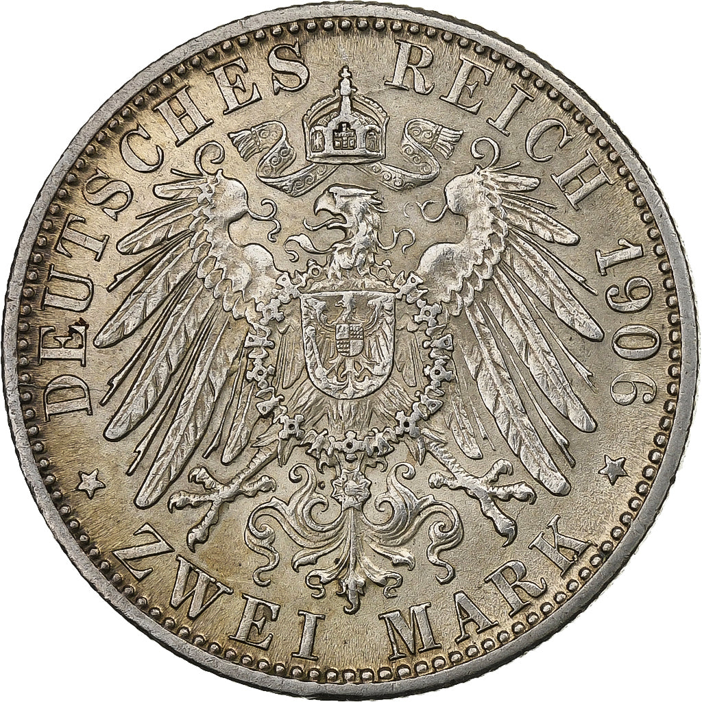 Stati tedeschi, BADEN, Friedrich I, 2 Mark, 1906, Argento, BB+, KM:276