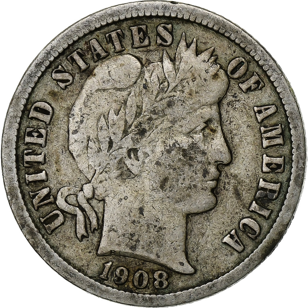 United States, Dime, Barber Dime, 1908, U.S. Mint, Silver, F(12-15), KM:113