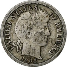 United States, Dime, Barber Dime, 1908, U.S. Mint, Silver, F(12-15), KM:113