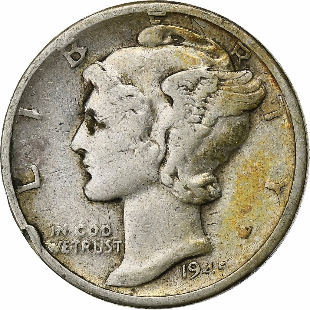 Vereinigte Staaten, Dime, Mercury Dime, 1945, U.S. Mint, Silber, SGE+, KM:140