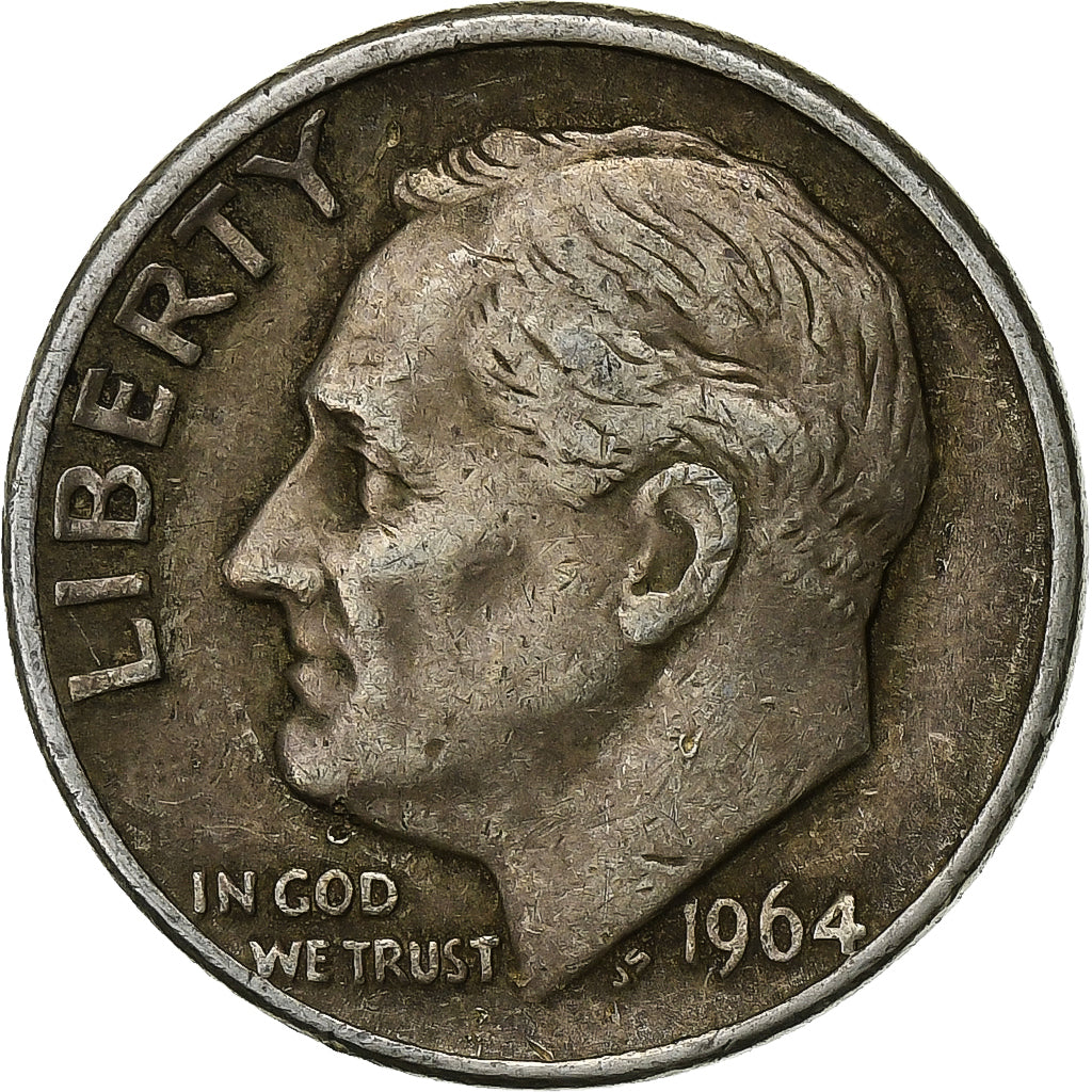Estados Unidos da América, Roosevelt, Dime, 1964, Denver, Prata, VF(30-35)