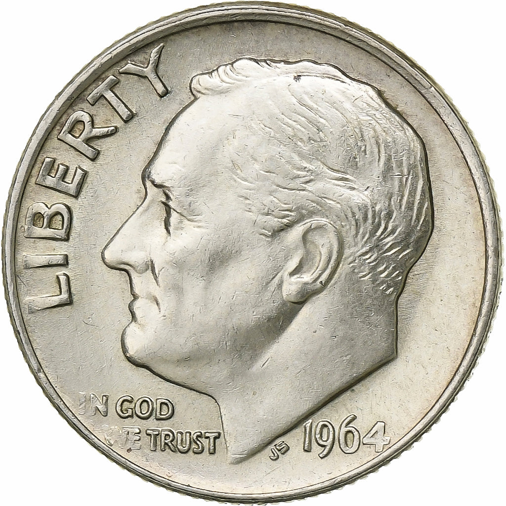 États-Unis, Dime, Roosevelt, 1964, Philadelphie, Argent, SUP, KM:195