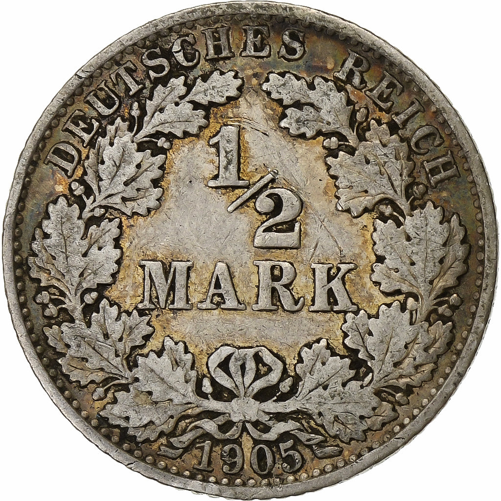GERMANY - EMPIRE, 1/2 Mark, 1905, Berlin, Silber, S+, KM:17