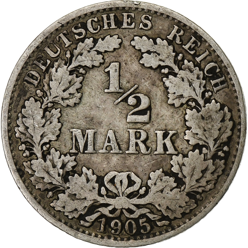 GERMANY - EMPIRE, 1/2 Mark, 1905, Berlin, Silver, EF(40-45), KM:17